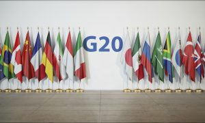 Row of G-20 countries' flags